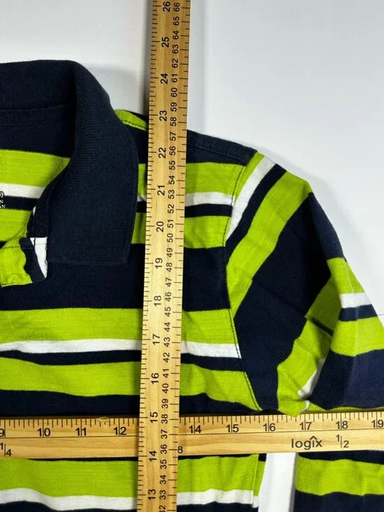 Faded Glory Boy’s Long Sleeve Striped Navy Blue/Green Polo Shirt Size XL (14-16) - Picture 5 of 11
